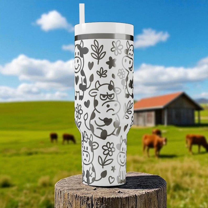 Cow Stanley Tumbler – Cute Engraved Cow Cup – Funny Farm Animal Gift – Custom Name Mug – 14oz 20oz 30oz 40oz image 9