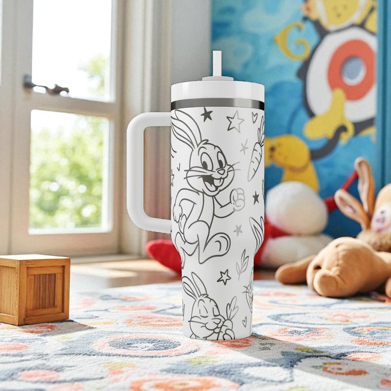 Funny Bunny Engraved Stanley Tumbler – Cute Rabbit Cup – Laser Engraved Gift – 14oz 20oz 30oz 40oz image 6