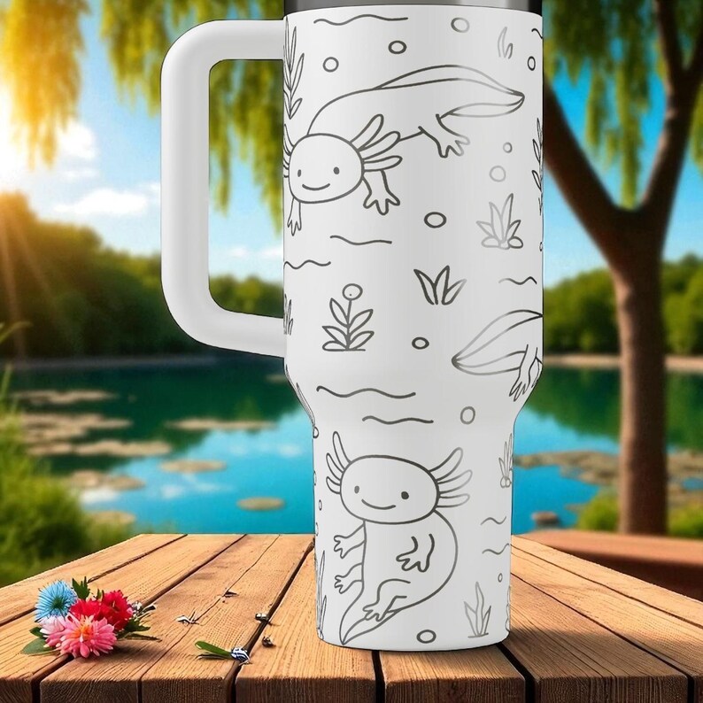 Engraved Axolotl Tumbler — Stanley Cup 14oz 20oz 30oz 40oz — Cute Amphibian Water Cup with Plants, Gift for Animal and Nature Lovers image 7