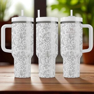 Strawberry Stanley Tumbler – Engraved 40oz Fruit Cup with Handle and Straw – Cute Custom Gift for Her, Summer Drinkware and Berry Lovers image 2