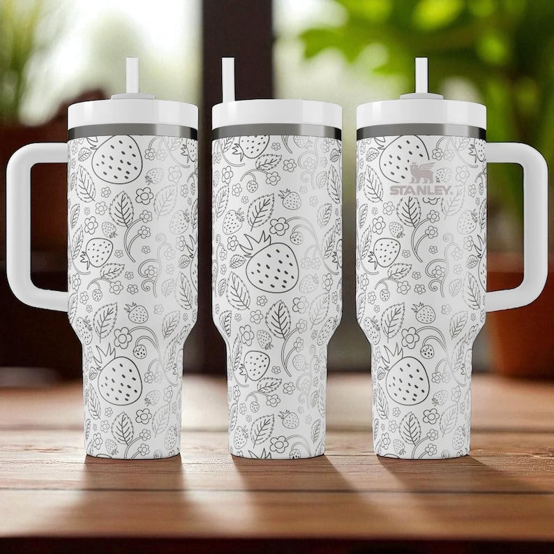 Strawberry Stanley Tumbler – Engraved 40oz Fruit Cup with Handle and Straw – Cute Custom Gift for Her, Summer Drinkware and Berry Lovers image 2