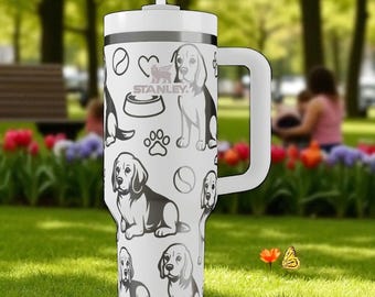 Engraved Beagle Stanley Tumbler – Cute Dog Lover Gift with Paws and Bones – 40oz 30oz 20oz Personalized Cup