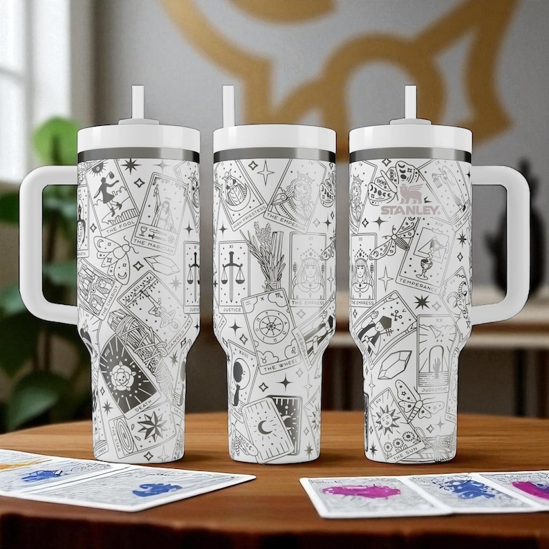 Engraved Tarot Stanley Tumbler – 40oz Witchy Wrap with Major Arcana – Mystical Gift for Her, Spiritual Cup, Occult and Astrology Vibes image 2