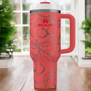 Cherry Tumbler With Straw – Engraved Cherries Cup, Stanley 30oz 40oz Mug, Cute Fruit Gift for Her, Personalized Summer Cup