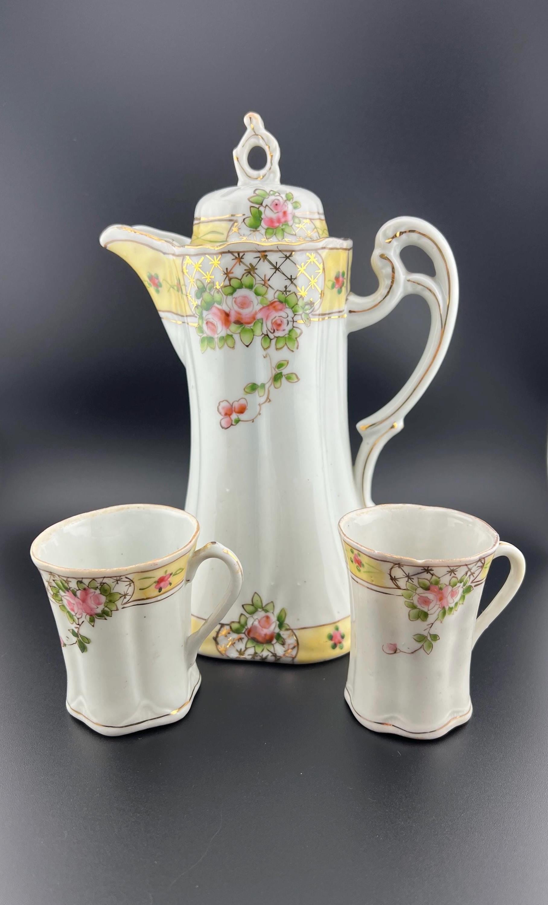 【専用】オールドニッポン 金盛り 花紋 チョコレートポット コバルト ゴールド Nippon 175 Hand Painted Gold Chocolate Pot with 5 Cups