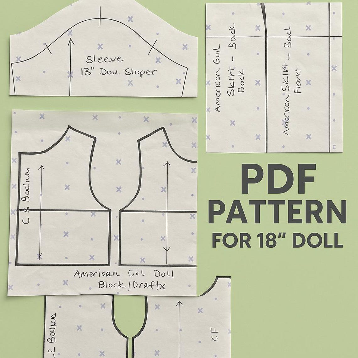 18" DOLL PDF Sloper/block for Pattern Making Incl Skirt, Bodice & Dress ...