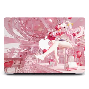 Pink Anime Girl Library Hearts Geometric Fantasy MacBook Case for Macbook Air 13 15 M3 M2 M1 Pro 14 16 2024 MacBook Pro Hard Shell Cover