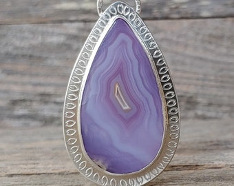 Agua Nueva Agate Sterling Silver purple Pendant Necklace big teardrop artisan statement necklace OOAK