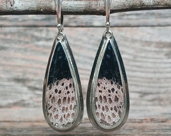 Sterling silver Fossil Palm Root stone earrings