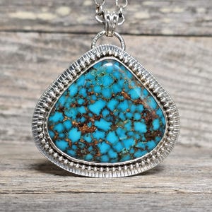 Hubei Spiderweb Turquoise Gem Grade Huge cabochon artisan metalwork Pendant Necklace