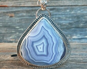 Sterling Silver purple Statement Pendant Laguna Agate artisan OOAK