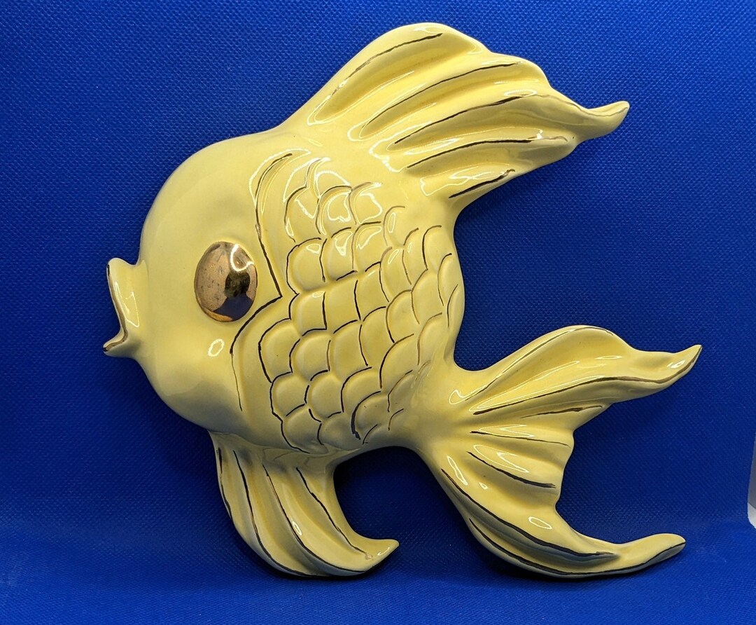 Large Vintage Ceramic Fish Yellow and Gold Wall Plaque Etsy