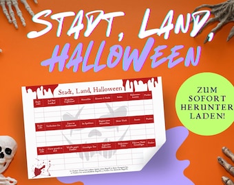 City, Country, Halloween | City, Country, River | PDF to print and write on | Party game | Download | Game template to fill out