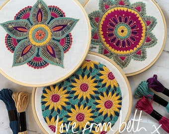 DIY Embroidery Craft Kit. Beginner friendly. Choose from Starflower, Sunflowers, Doodle Daisy or Radiance