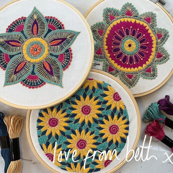 DIY Embroidery Craft Kit. Beginner friendly. Choose from Starflower, Sunflowers, Doodle Daisy or Radiance