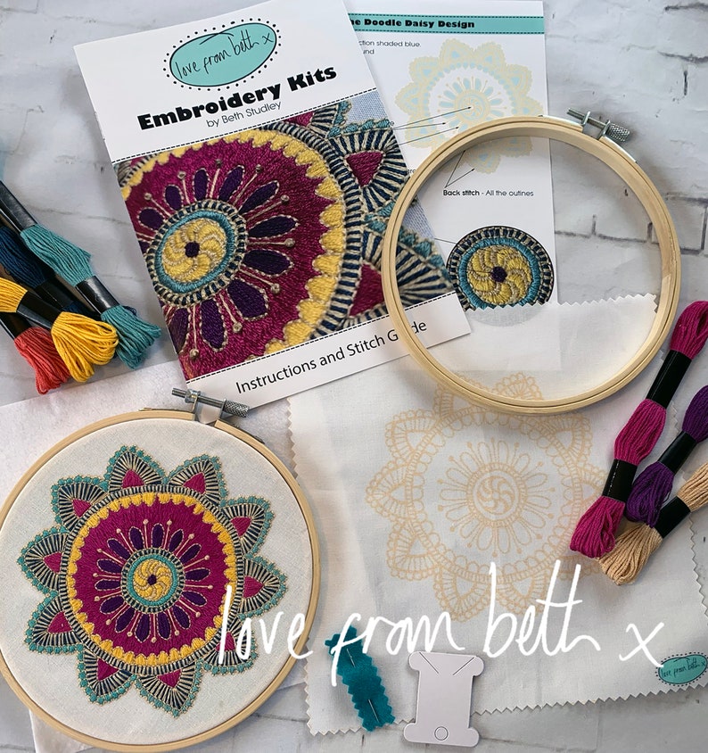 DIY Embroidery Craft Kit. Beginner friendly. Choose from Starflower, Sunflowers, Doodle Daisy or Radiance image 2