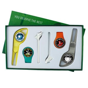 Caja de regalo para medallas de golf: tenedor, clip para gorra, clavos y etiqueta magnética para vidrio. Accesorio de golf.