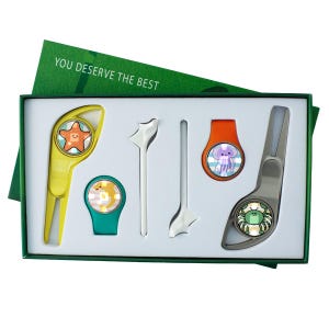 Caja de regalo de golf con diseño de pez adorable: tenedor verde, clip para gorra, pinchos y etiqueta magnética de cristal. Accesorio de golf.