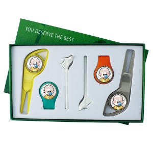 Caja de regalo de golf para bebé: tenedor de golf, clip para gorra, pinchos y etiqueta magnética para cristal. Accesorio de golf.