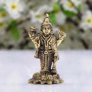 Brass Vishnu Statue Standing Vishnu Idol for Mandir Narayana Sculpture Indian Pooja Room Decor Hindu God Statue Housewarming Gift