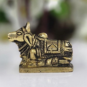 Brass Sitting Nandi Statue Sacred Bull Gatekeeper & Vehicle of Shiva Shiv Sevak of Shiva and Parvati Nandi Maharaj Idol Indian Home Decor