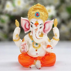 Lord Ganesha Statue Mini Ganesh ji Idol for Temple Hindu God Statue Ganesha Figurine Good Luck God Gift for New Beginning Mandir Decor