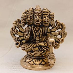 Brass Panchmukhi Hanuman Statue Small Five Face Hanuman Idol Panchamukha Anjaneya Figure Monkey god Hindu God of Devotion, Bhakti & Strength