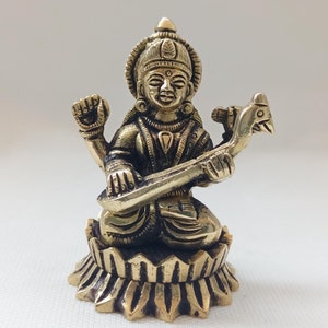 Statue Saraswati en laiton, idole de Sarasvati pour Mandir Pooja, déesse de la connaissance, de la musique, des arts, de la vitesse, des rêves et de l&#39;apprentissage, cadeau figurine Saraswati ma