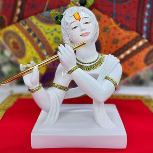 Krishna Statue Modern Krishna Idol Abstract Krishna Figurine God of Love Marble Dust Krishna Sculpture Flute Krishna for Showpiece Home Deco