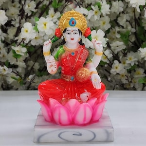 Lakshmi Statue Laxmi Sitting on Lotus Hindu Goddess of Fortune, Abundance, Prosperity Dhan Laxmi Idol for Temple Diwali Puja Home Decor