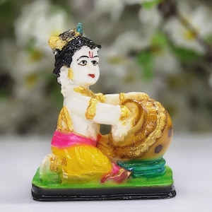 Baby Krishna Statue Bal Gopal Idol Ladoo Gopal Statue for Home Decor Makhan Chor Krishna Figure Butter Thief Krishna Sculpture for Gift