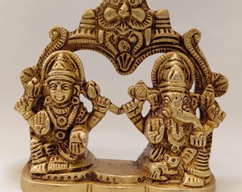 Brass Laxmi Ganesha Statue: Hindu Goddess Lakshmi, Ganesh Idol, Diwali Decor