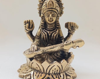 Saraswati Statue Small Sarasvati Idol Hindu Goddess of Knowledge, Music, Art, Wisdom & Education Saraswati on Lotus Hindu Mandir Decor