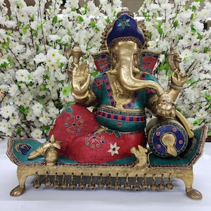 Large Ganesha Statue Big Ganesh Idol Stone Work Ganesha Figurine Elephant God Statue Good Luck Gift for New Beginning Ganpati Statue