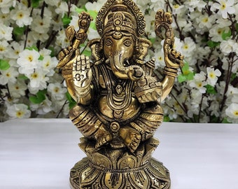 Large Brass Ganesha Statue, Hindu God Idol for Altar