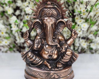 Ganesha Statue 14" -  Bronze Ganesh Murti, Hindu Elephant God Idol