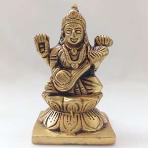 Statue Saraswati en laiton, idole de Sarasvati pour Mandir Pooja, déesse de la connaissance, de la musique, des arts, de la vitesse, des rêves et de l&#39;apprentissage, cadeau figurine Saraswati ma