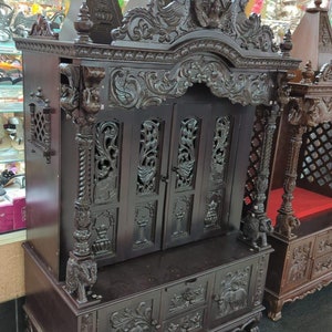 Large Pooja Mandir for Home Teak Wood Temple with Door Puja Ghar Indian Home Mandir Mandap for Worship Handmade Puja Temple