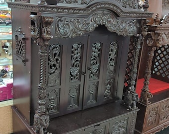Large Pooja Mandir for Home Teak Wood Temple with Door Puja Ghar Indian Home Mandir Mandap for Worship Handmade Puja Temple