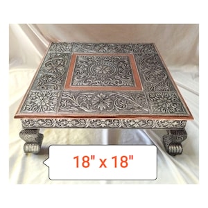 Indian Traditional Bajot Chowki for Pooja God Sitting Stool Handmade Wooden Bajot Puja Table Oxidized Chowki for Pooja Stool Chaurang Chowki