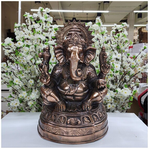 インド神様 ガネーシャブロンズ置物 大型ブロンズ製ガネーシャ像、インド寺院装飾品（高さ24インチ
