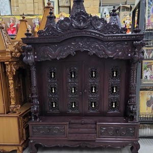 Large Pooja Mandir for Home Teak Wood Temple with Door Puja Ghar Indian Home Mandir Mandap for Worship Handmade Puja Temple