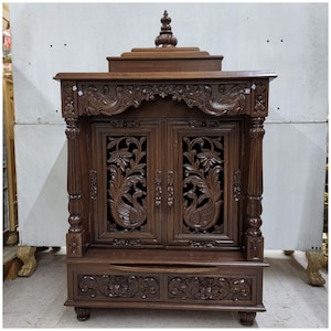 Pooja Mandir for Home Teak Wood Temple with Door Large Pooja Mandir for God Handcrafted Temple Mandap for Worship Hindu Big Home Temple