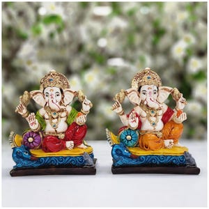 Ganesha Statue for Mandir Mini Ganesha Idol Small Ganesh ji Figurine Elephant God Statue Ganpati Hindu Good Luck Gof Gift for New Beginning