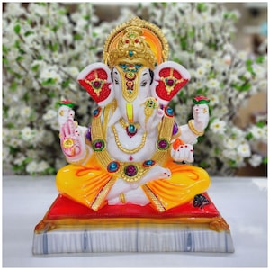 Lord Ganesha Statue 18&quot; in Big Hand Painted Dust Marble Ganesh Idol, Ganapati, Vinayaka, Hindu Good Luck Gift for New Beginnings