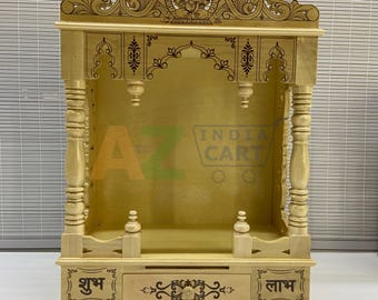 Handgemaakte houten poojamandir, traditionele huistempel, bruine afwerking