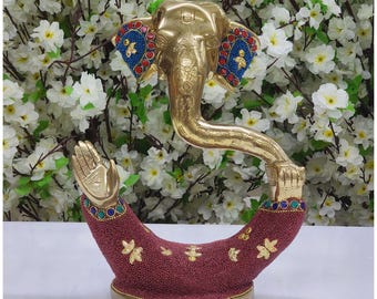 Brass Ganesha Statue with Pearls, Hindu Good Luck Gift