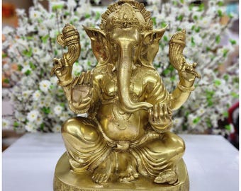 Large Brass Ganesha Statue, Hindu Elephant God Idol