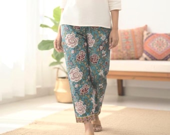 Pantalones de algodón con estampado de bloques de Jaipur hechos a mano para mujer, pantalones de pijama bohemios con estampado floral, pantalones de algodón con estampado indio y estampado floral.