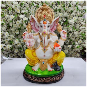 Large Ganesha Statue in Marble Dust Big Ganesh ji Idol Elephant God Statue Ganpati Figurine Hindu God of Good Luck Gift for New Beginning